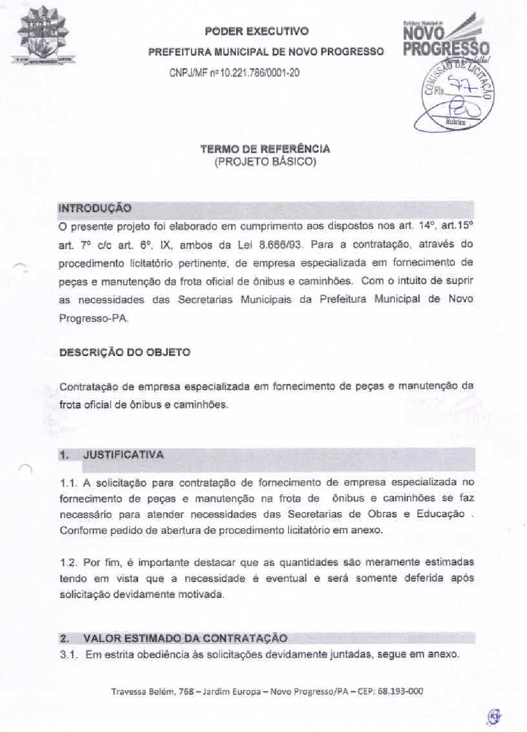 Termo De Referencia Prefeitura Municipal De Novo Progresso Gest O