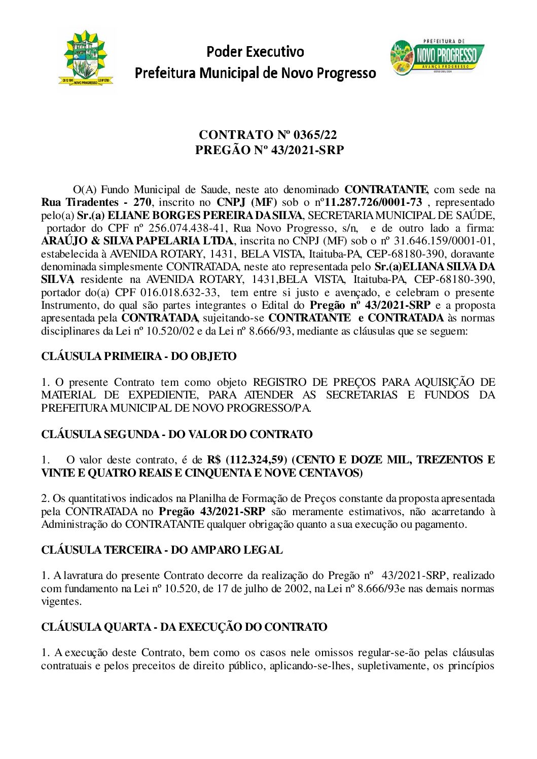 CONTRATO Nº 365 2022 ARAUJO E SILVA PAPELARIA SAÚDE Prefeitura