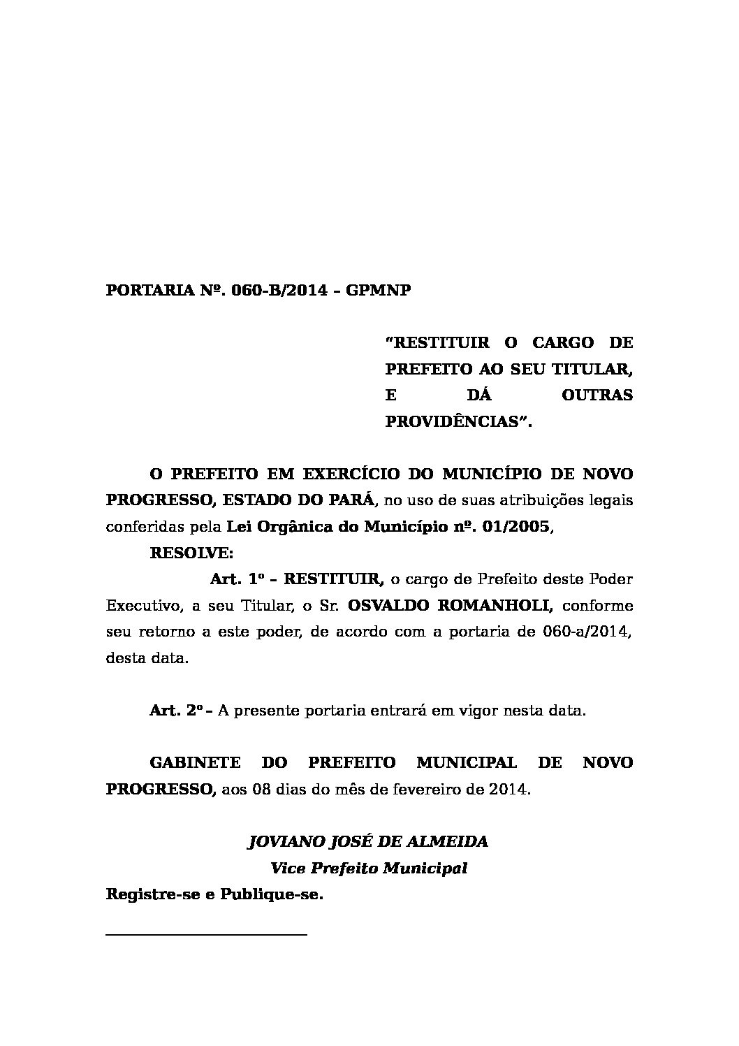 Portaria Nº 060-B-2014 - Prefeitura Municipal De Novo Progresso ...