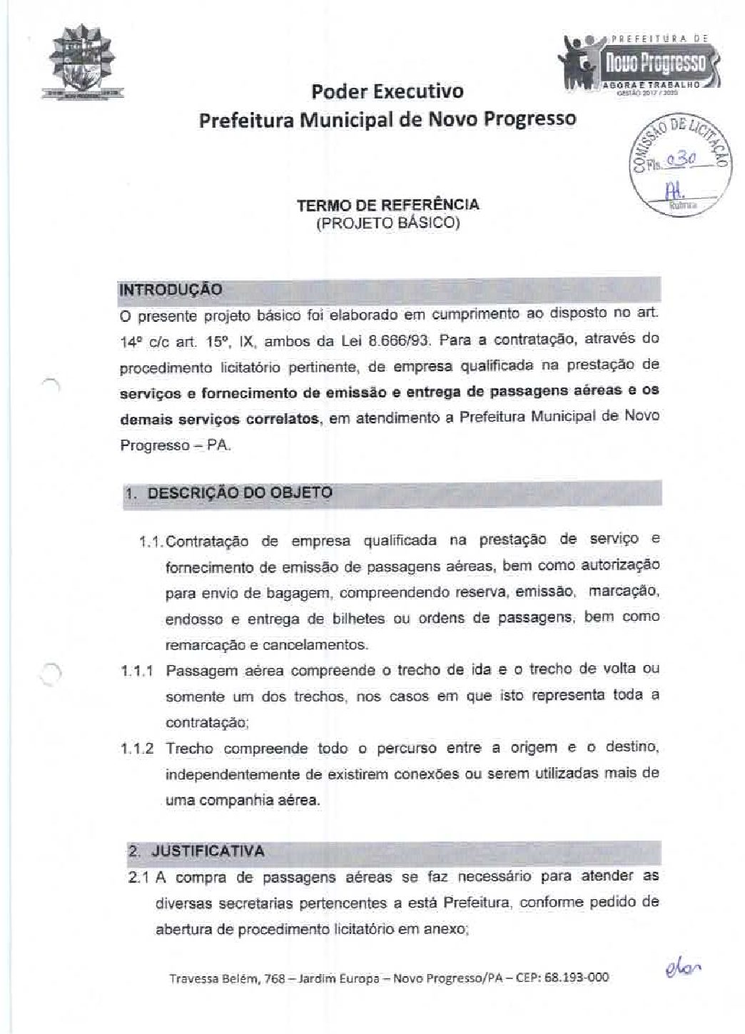 Termo De Referencia 322018 Prefeitura Municipal De Novo Progresso