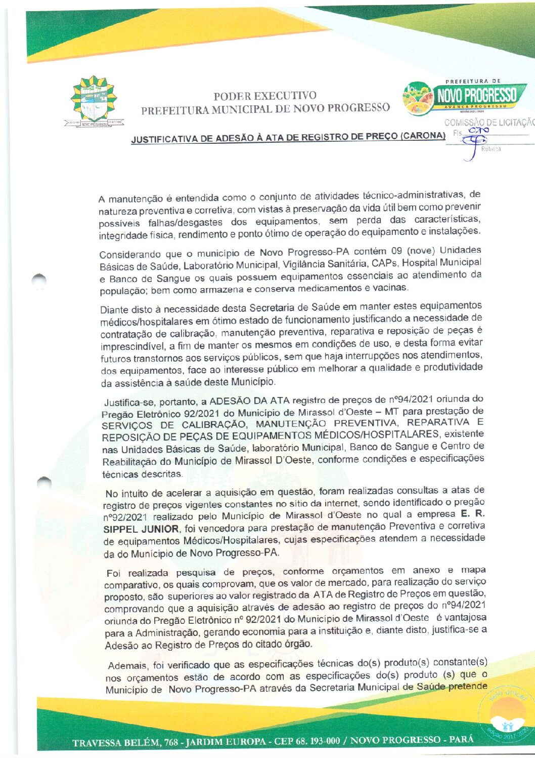 Justificativa Da Adesão Prefeitura Municipal De Novo Progresso Gestão 2021 2024 2144