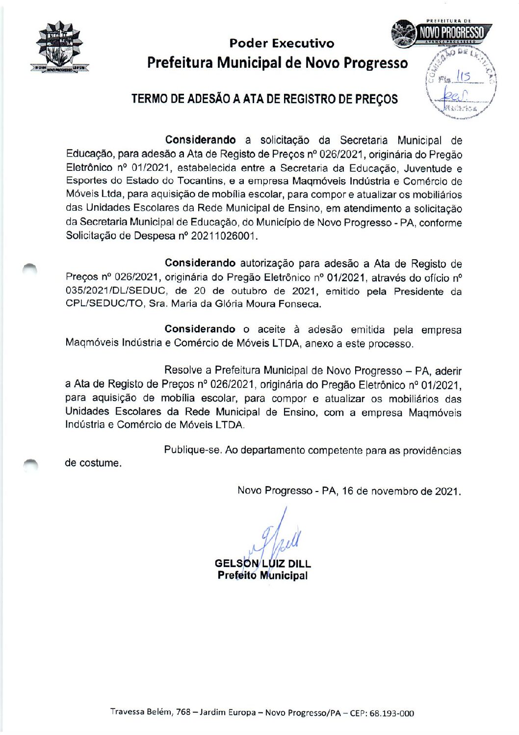 Termo De Adesão A Arp Prefeitura Municipal De Novo Progresso Gestão