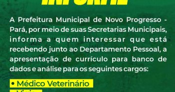 A Prefeitura Municipal através de suas Secretarias Municipais, informa que esta recebendo currículo.