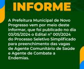 Edital nº 001/2024: Processo Seletivo Simplificado para vagas de Agente Comunitário de Saúde e Agente Comunitário de Endemias