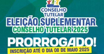 Aberto inscrições para Conselheiro Tutelar suplente , Eleição suplementar, inscrições de 01 a 23 de Abril 2025. Na recepção do CREAS. Das 08:00 as 12:00.